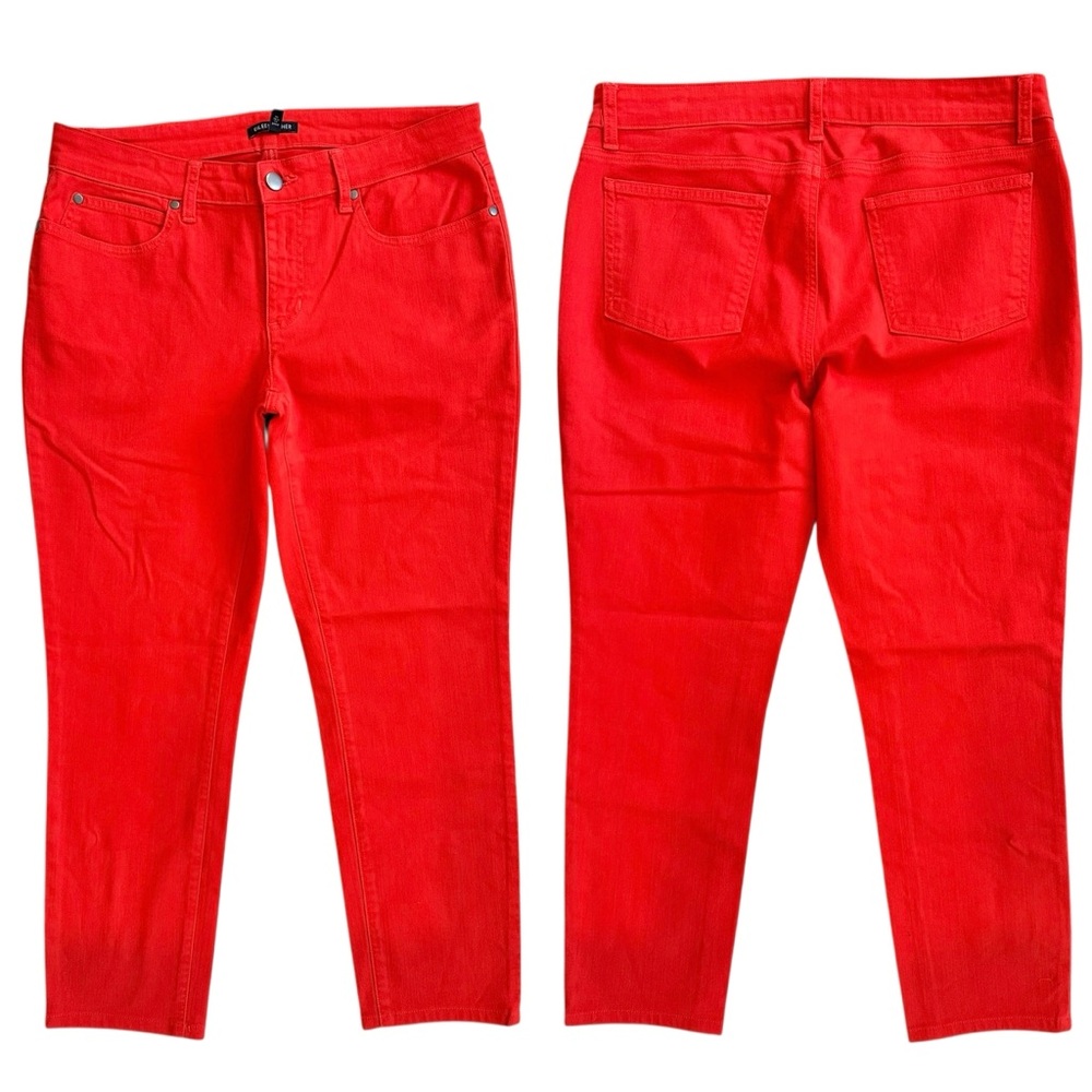 Eileen Fisher Reddish Orange Cropped Mid Rise Casual Cotton Blend Pants Size 6